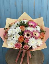 Букет цветов из:  Розы, Герберы и Хризантемы в Пречистое