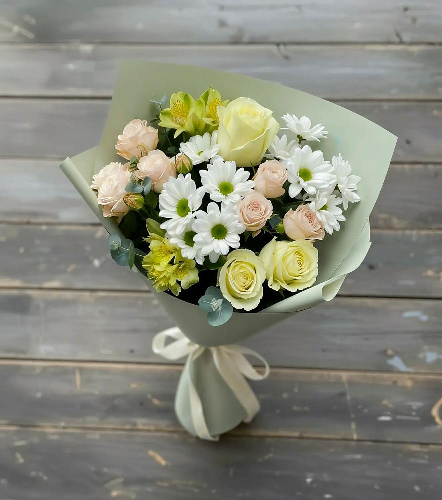 Букет цветов из: Альстромерии, Розы и Хризантемы в Пречистое