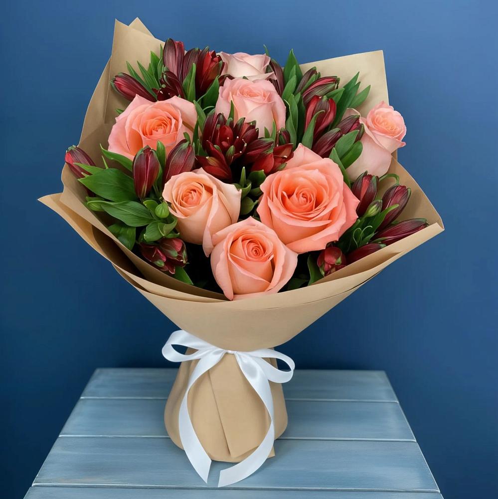 Букет цветов из: Розы и Альстромерии в Пречистое