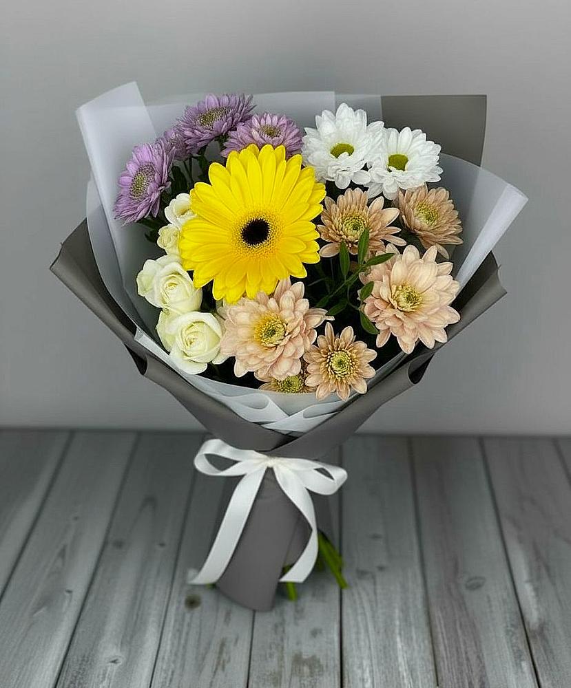 Букет цветов из: Розы, Герберы и Хризантемы в Пречистое