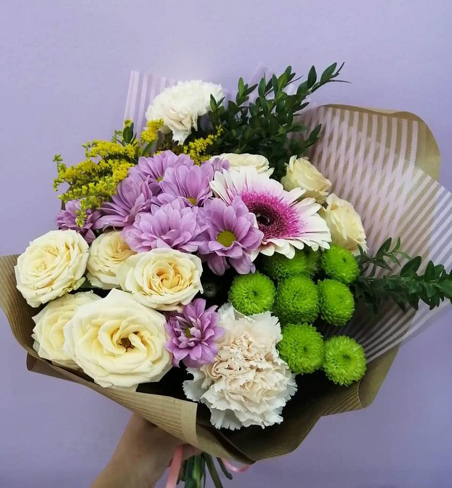 Букет цветов из: Хризантемы, Розы, Гвоздики и Герберы в Пречистое