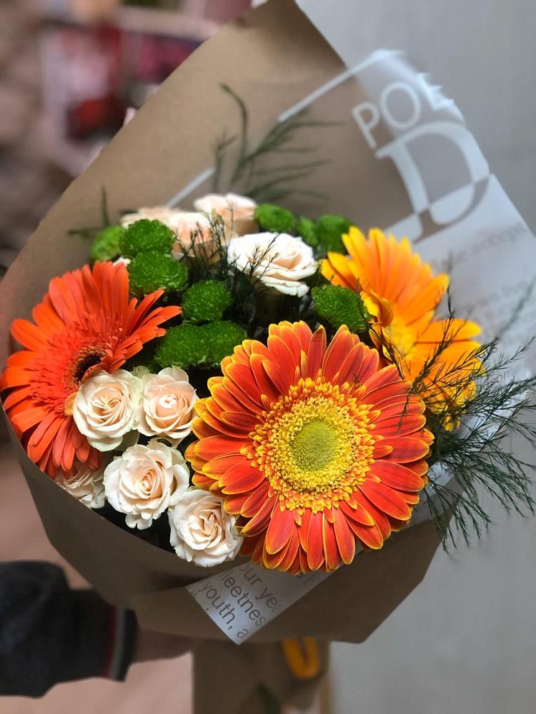 Букет цветов из: Герберы, Хризантемы и Розы в Пречистое