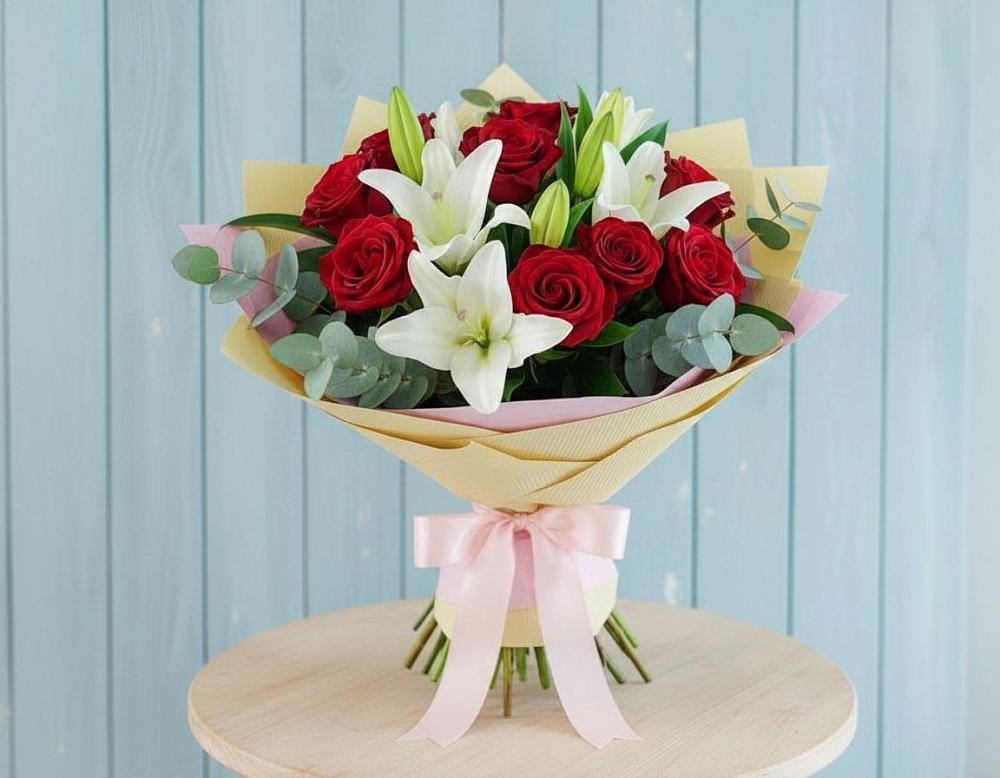 Букет цветов из: Лилии и Розы в Пречистое